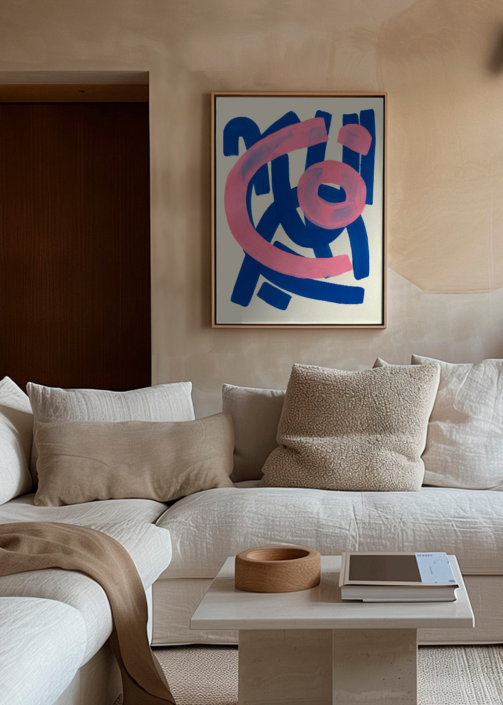 Abstract kunstwerk in blauw en roze