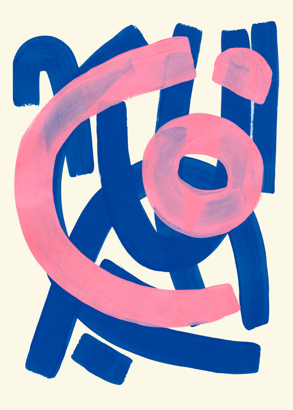 Abstract kunstwerk in blauw en roze