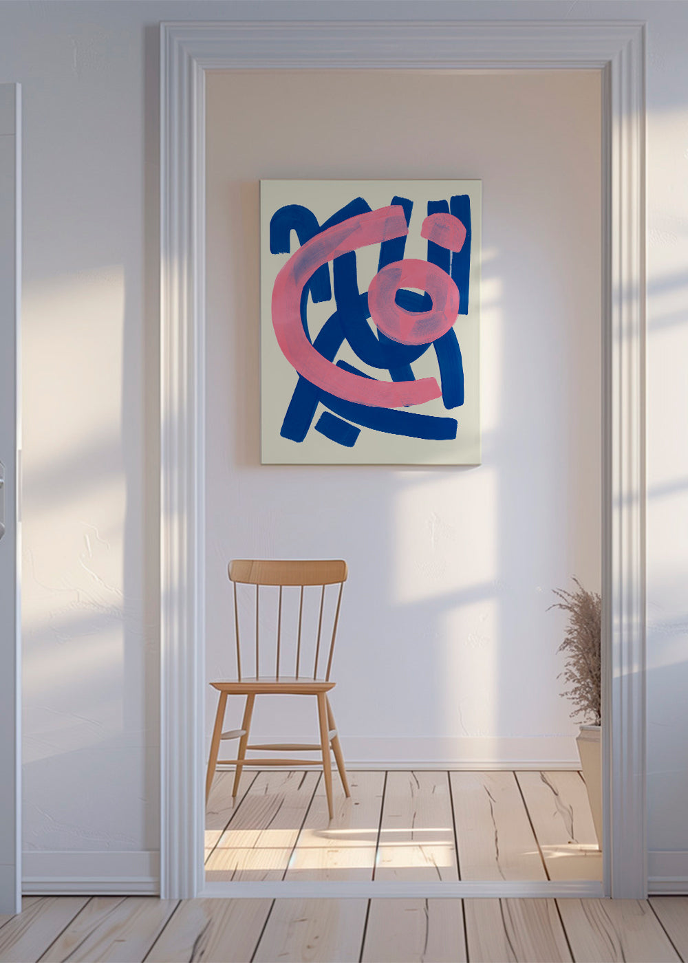 Abstract kunstwerk in blauw en roze