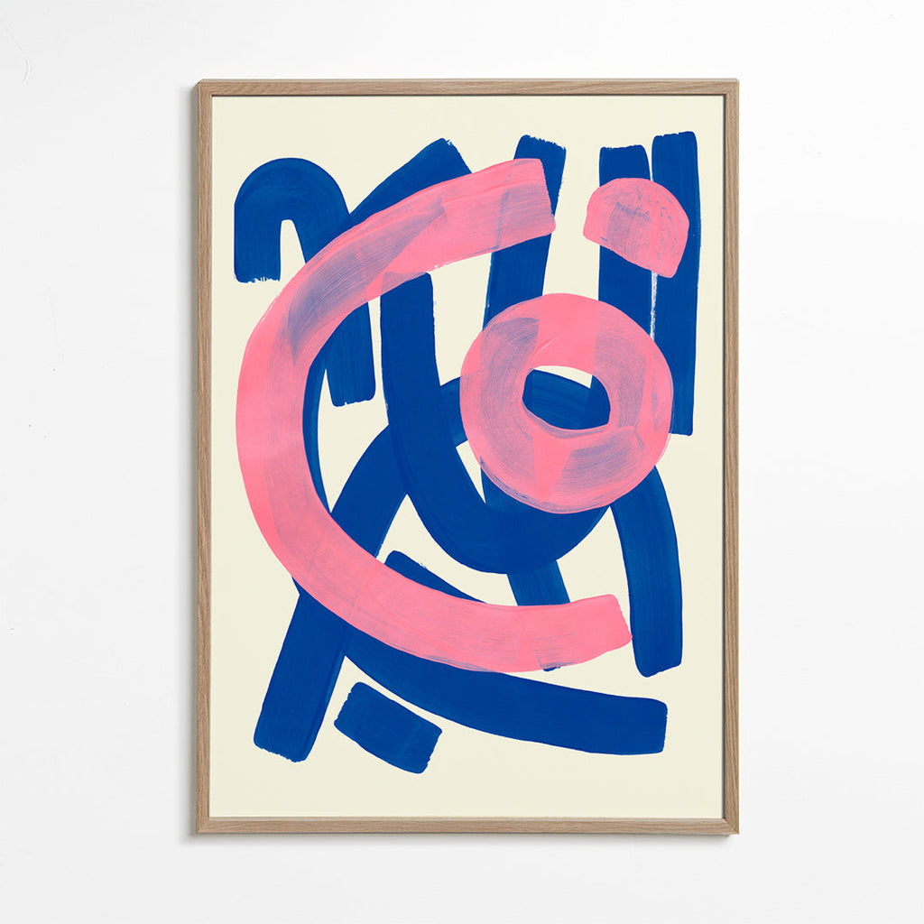 Abstract kunstwerk in blauw en roze