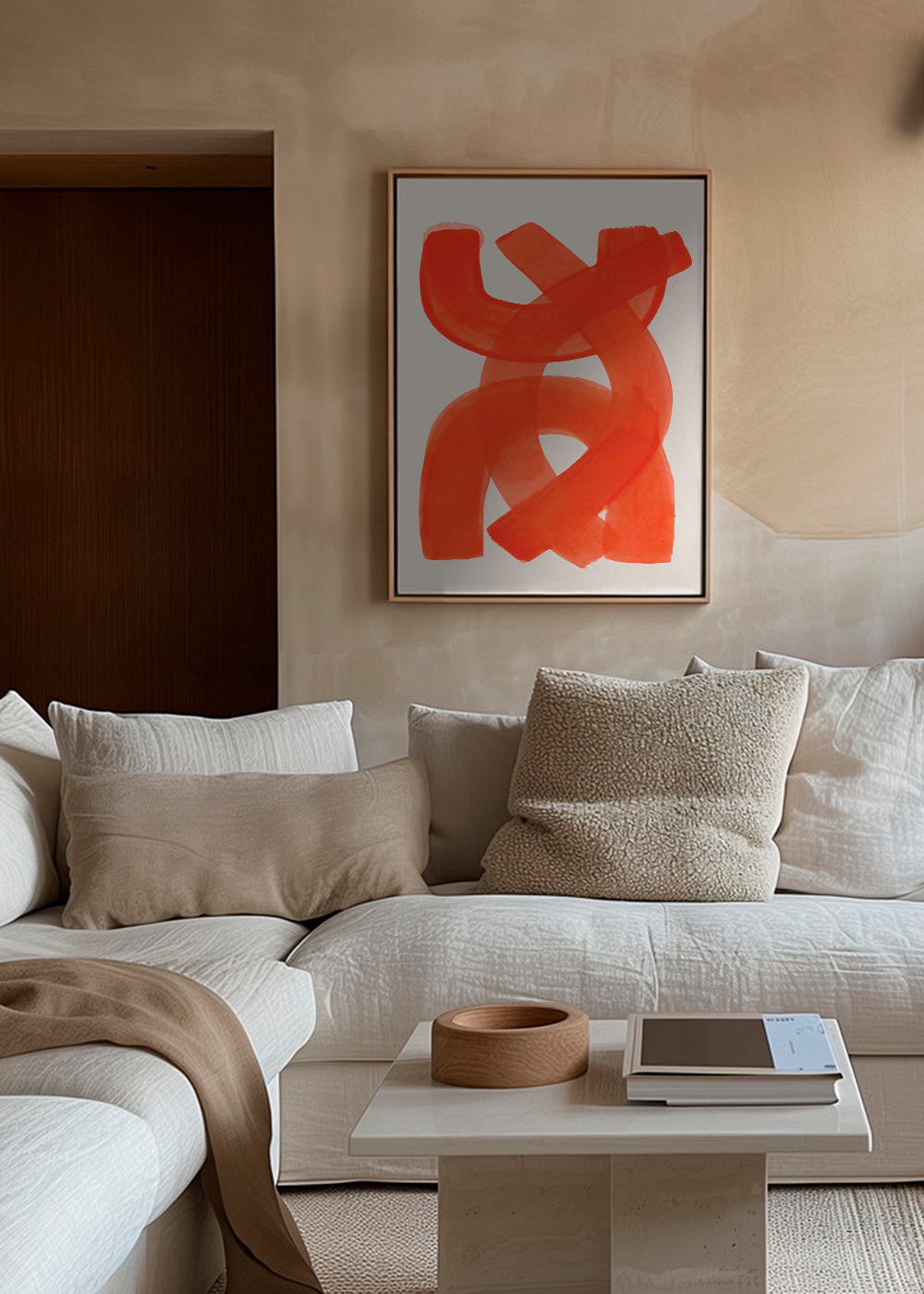 Abstract kunstwerk met oranje penseelstreken