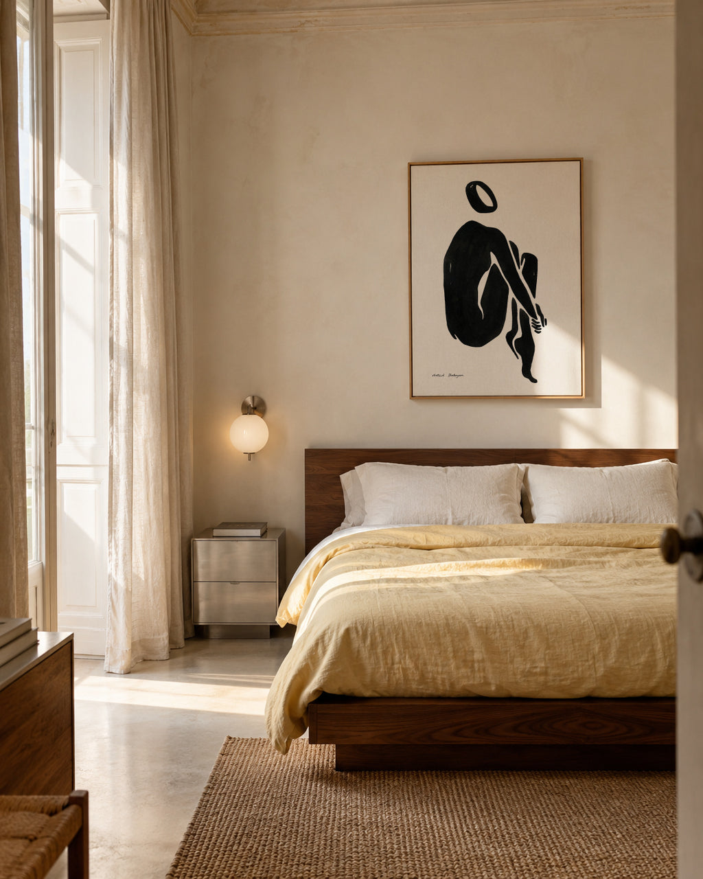 Black figure #5 - Framed canvas in an interior