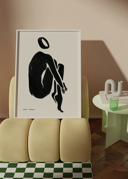 Zwart-wit kunst met zittende silhouet