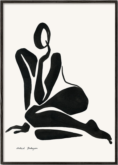 Zwart-wit kunst met minimalistische vrouwelijke figuur