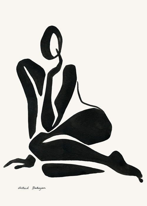 Zwart-wit kunst met minimalistische vrouwelijke figuur