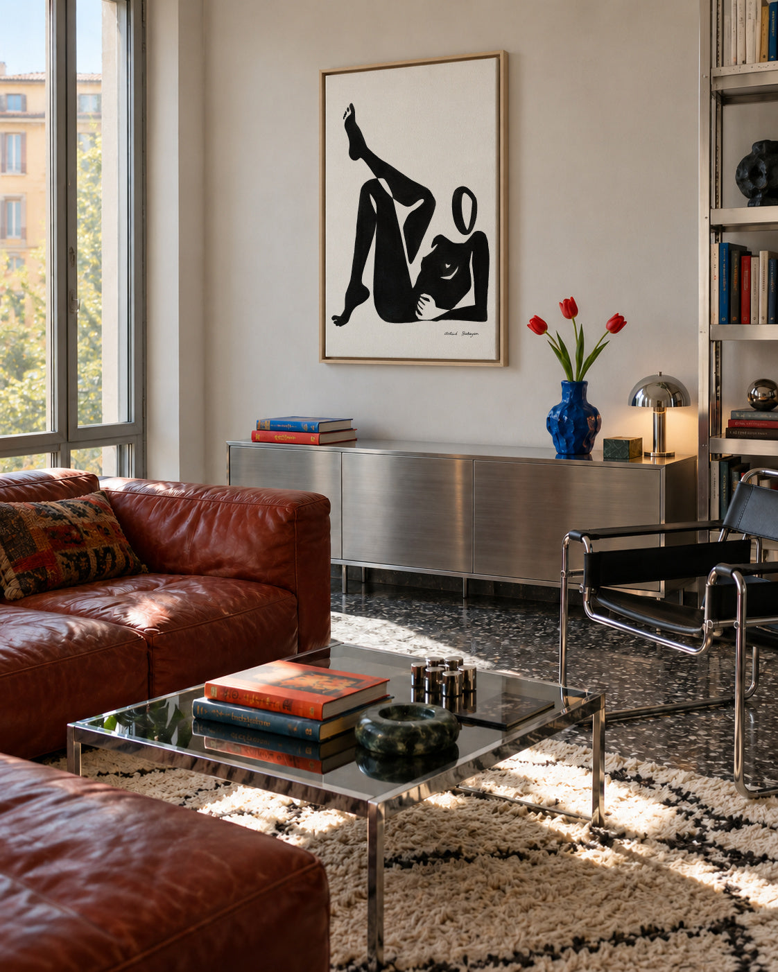 Black figure #8 - Framed canvas in an interior