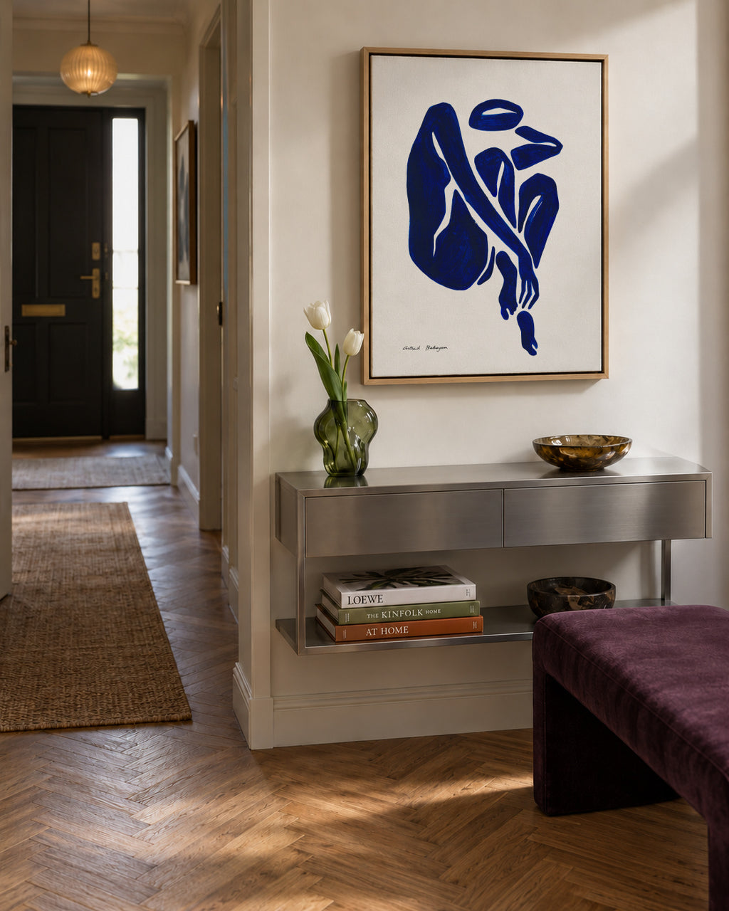 Blue Figure #3 - Framed canvas in an interior