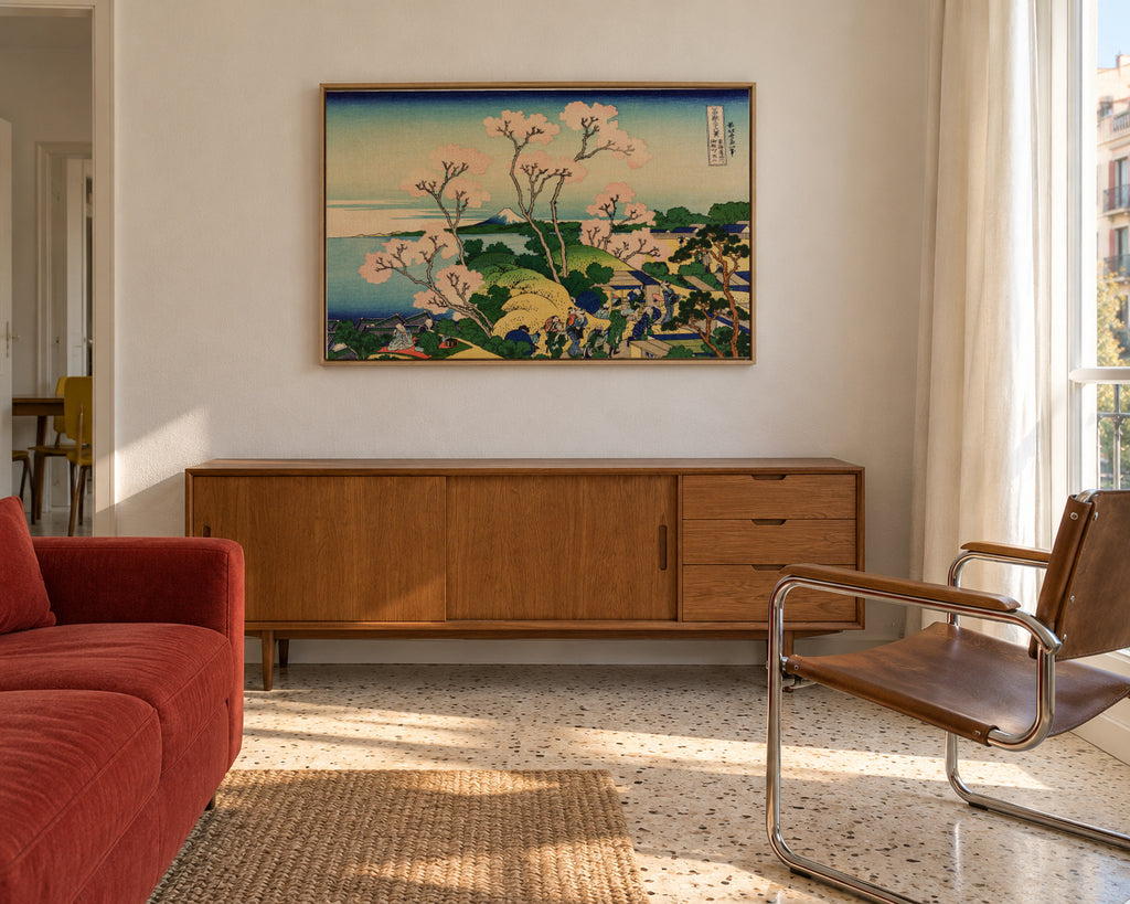 Fuji from Goten Yama - Katsushika Hokusai - Framed canvas in an interior