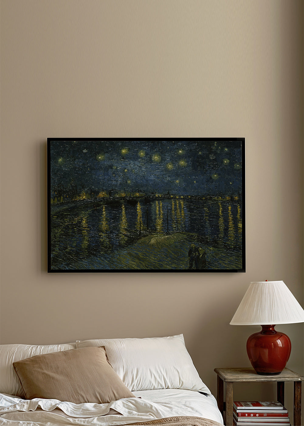 Landschap nacht kunst met sterrenlucht en rivierreflecties