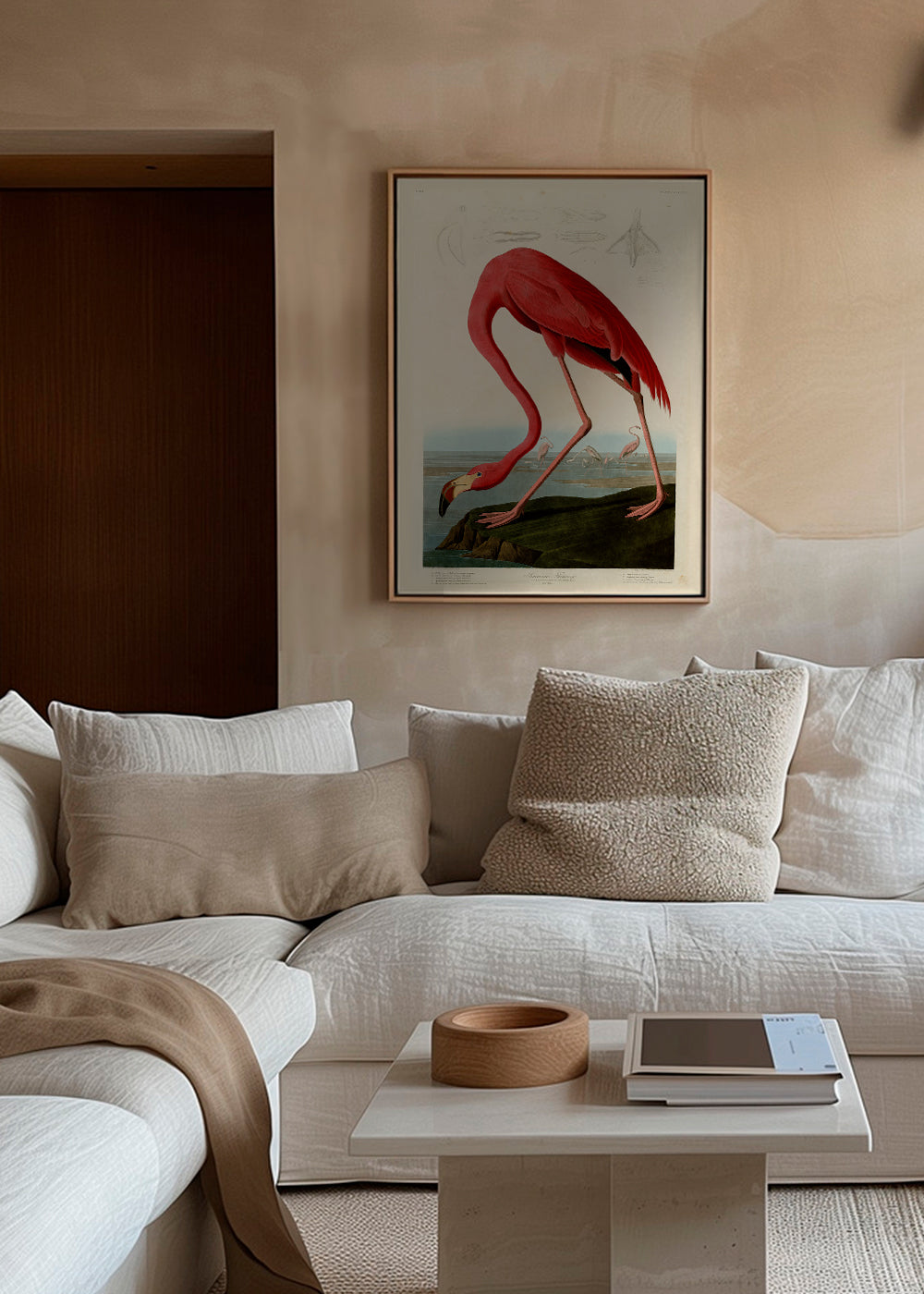 Kunstwerk flamingo Audubon stijl