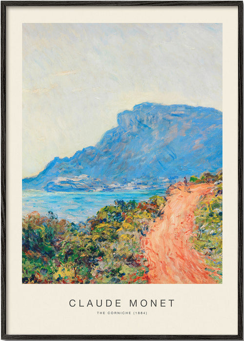 Landschap kunst: mediterrane kustweg in blauw