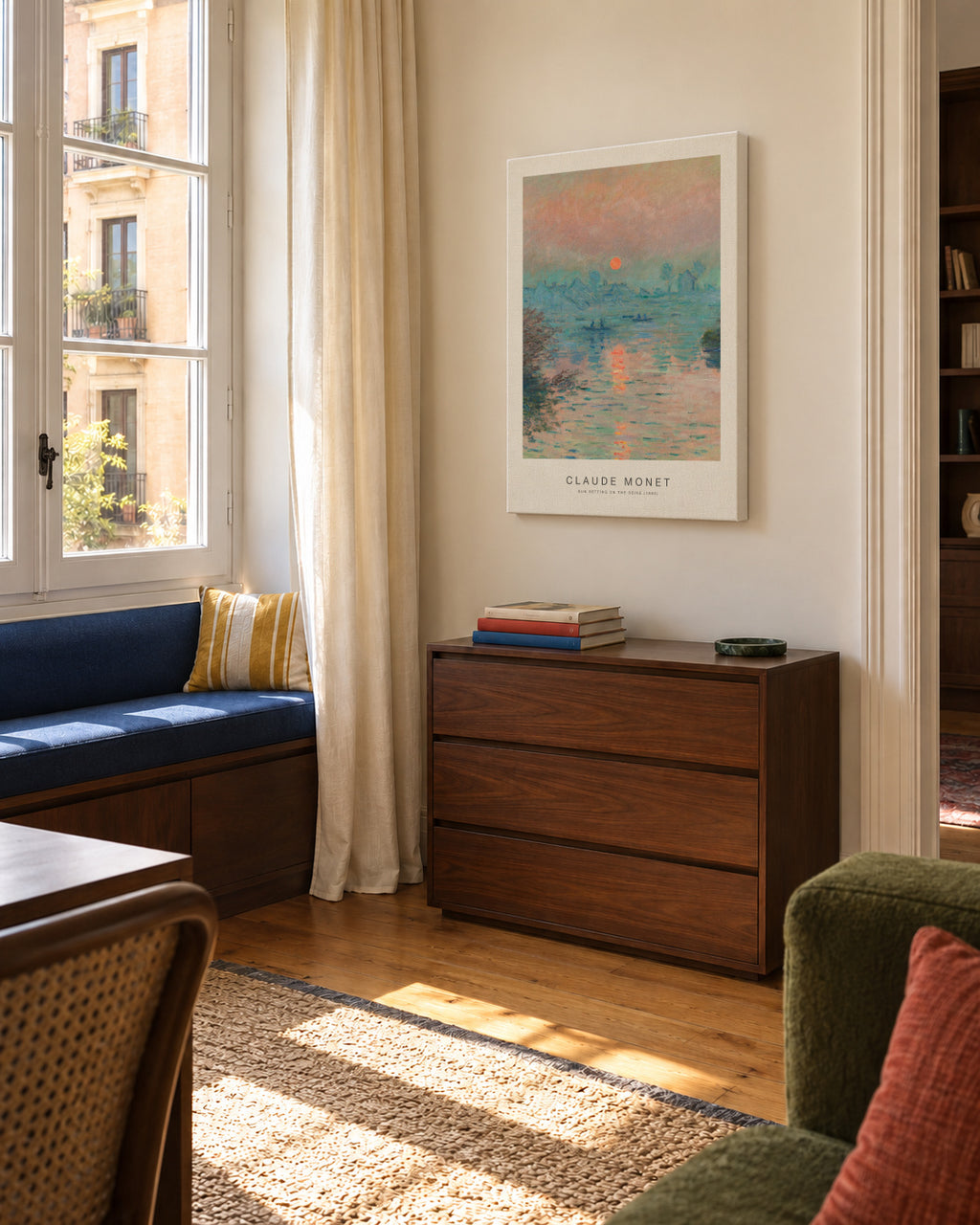 Sun Setting on the Seine (Special Edition) - Claude Monet - Unframed canvas in an interior