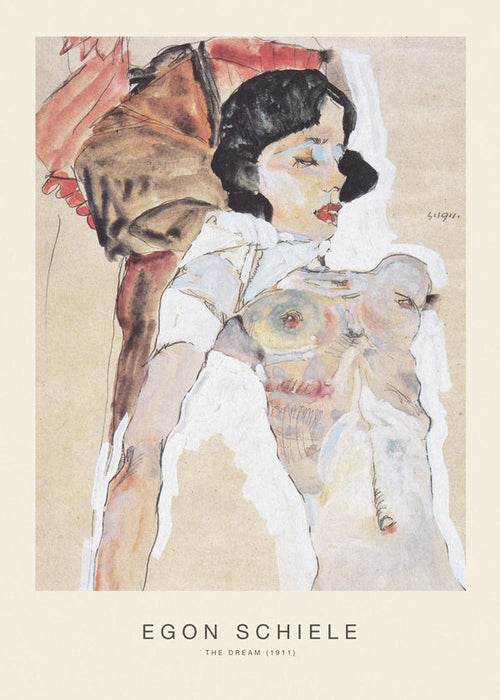 Vintage print: liggende vrouwelijke figuur van Egon Schiele