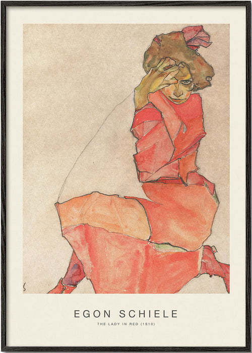 Vintage poster dame in rood expressief