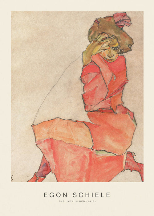 Vintage poster dame in rood expressief