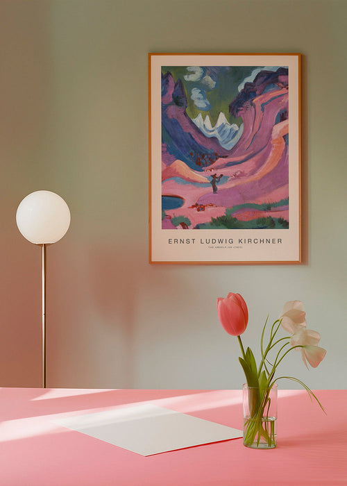 Expressionistisch landschap met roze bergen