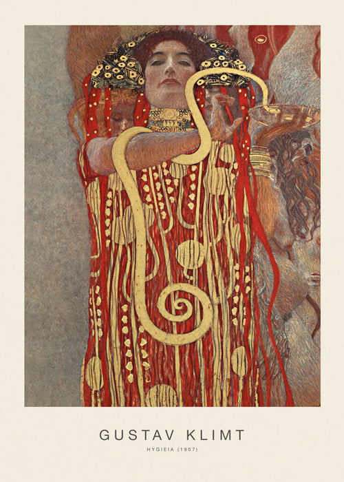 Vintage kunst Hygieia van Klimt in goud en rood