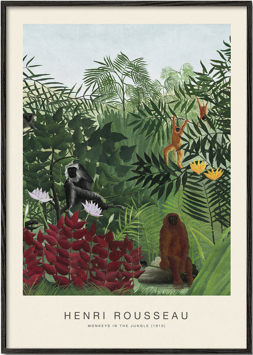 Kunstwerk apen in de jungle in naïeve stijl
