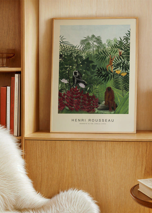 Kunstwerk apen in de jungle in naïeve stijl