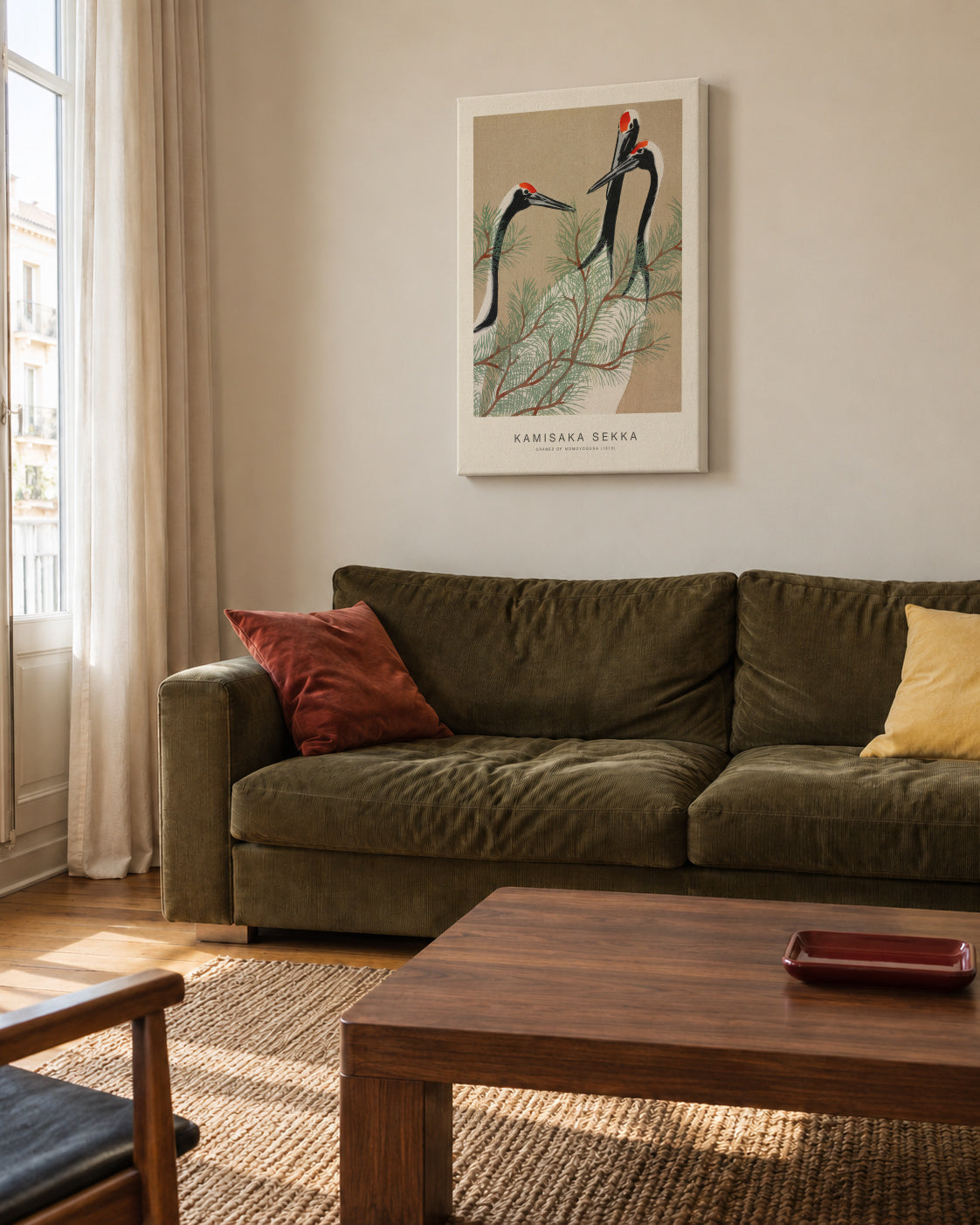 Cranes of Momoyogusa (Special Edition) - Kamisaka Sekka - Unframed canvas in an interior