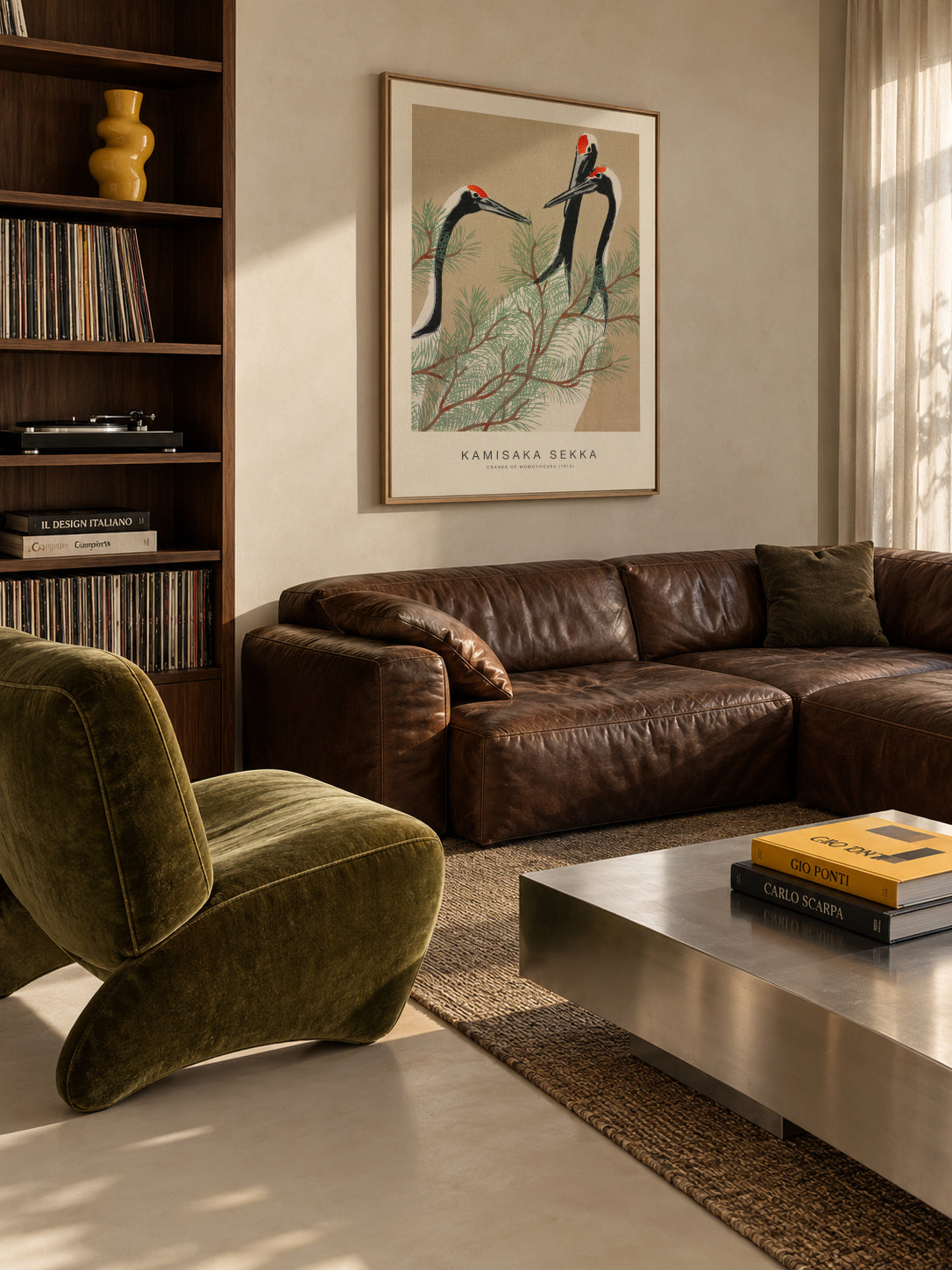 Cranes of Momoyogusa (Special Edition) - Kamisaka Sekka - Framed canvas in an interior