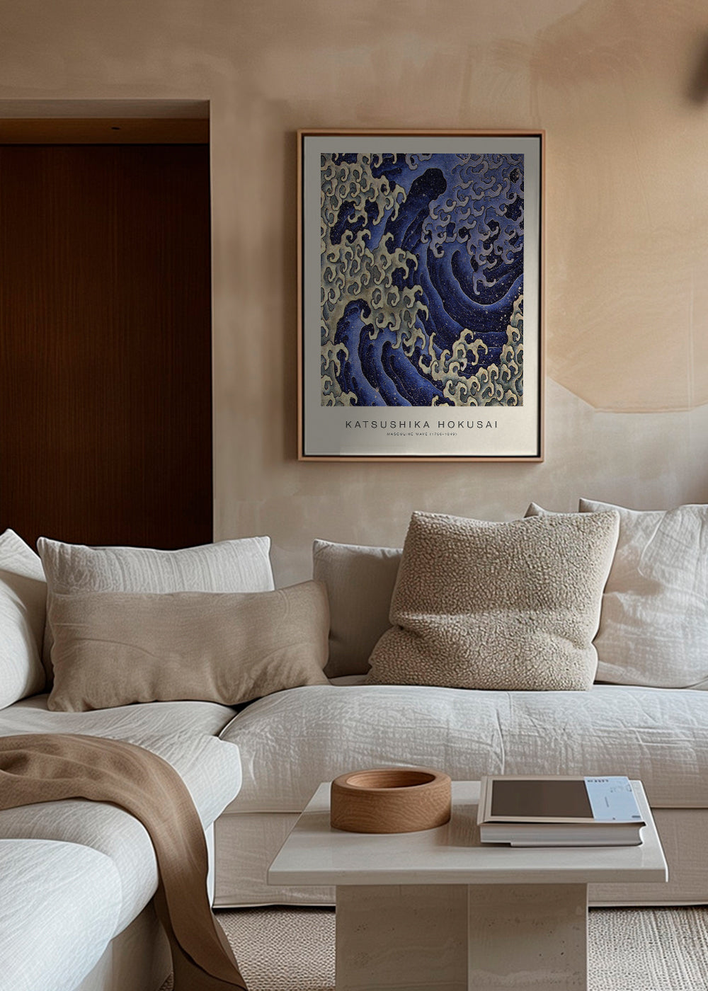 Hokusai-golfillustratie in blauw
