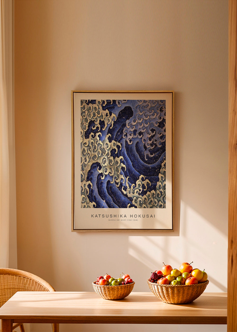 Hokusai-golfillustratie in blauw
