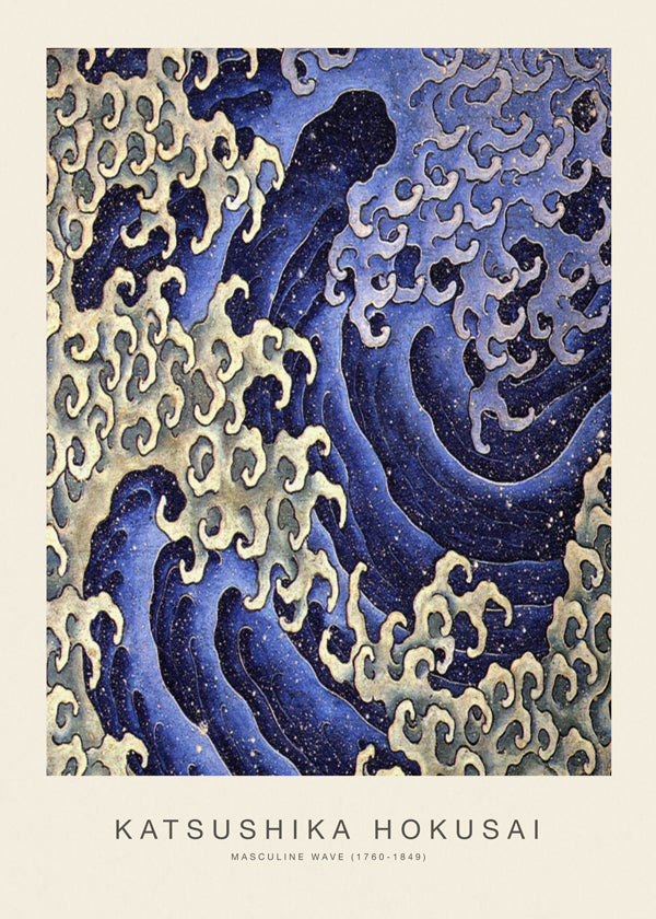 Hokusai-golfillustratie in blauw