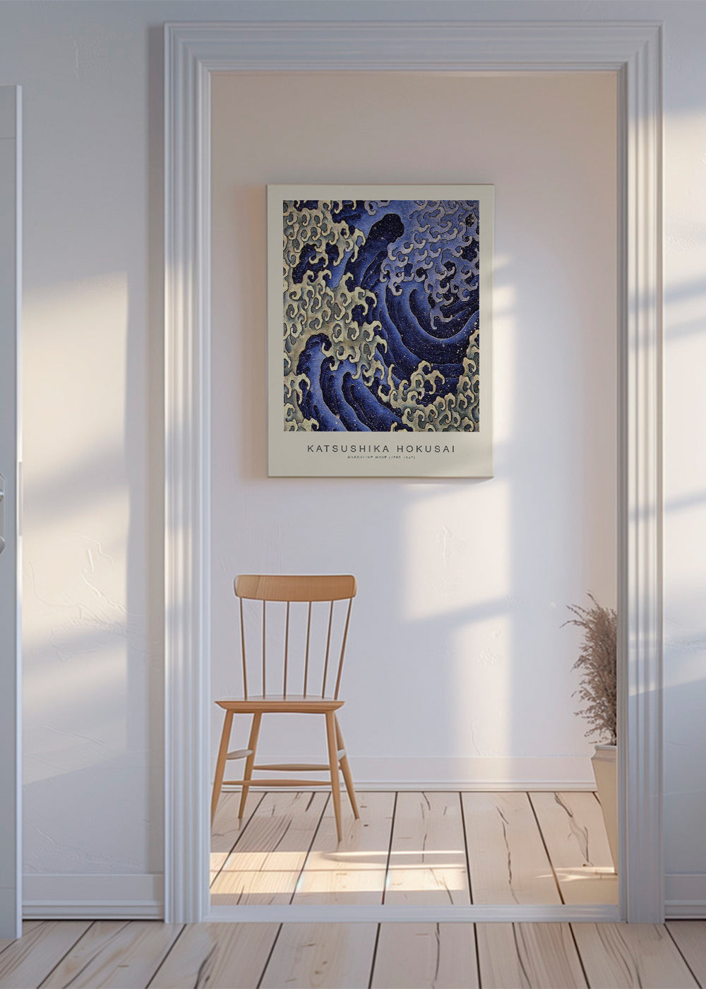 Hokusai-golfillustratie in blauw