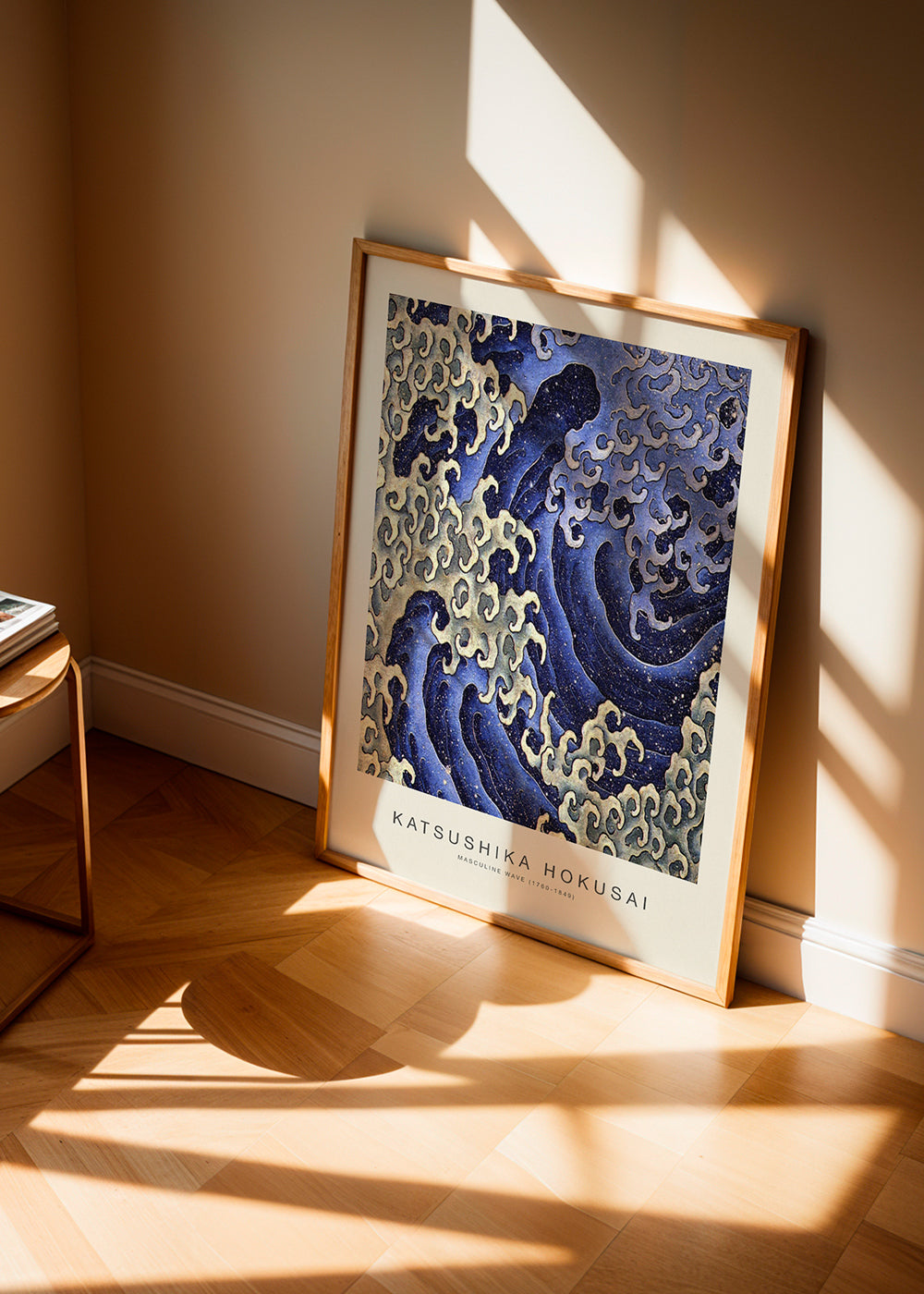 Hokusai-golfillustratie in blauw