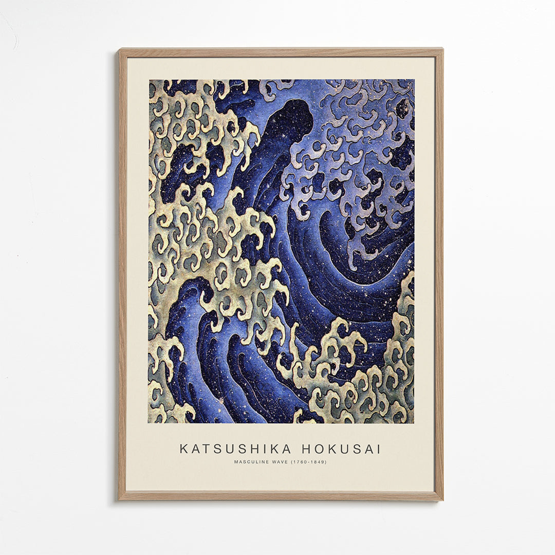 Hokusai-golfillustratie in blauw