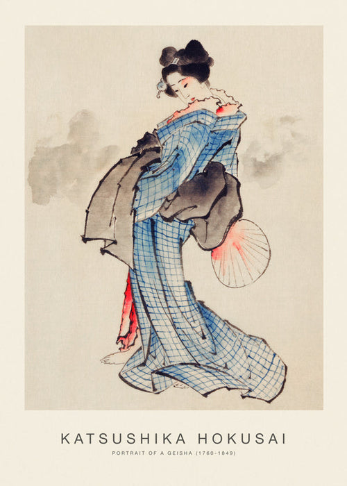 Geisha-illustratie met blauw kimono