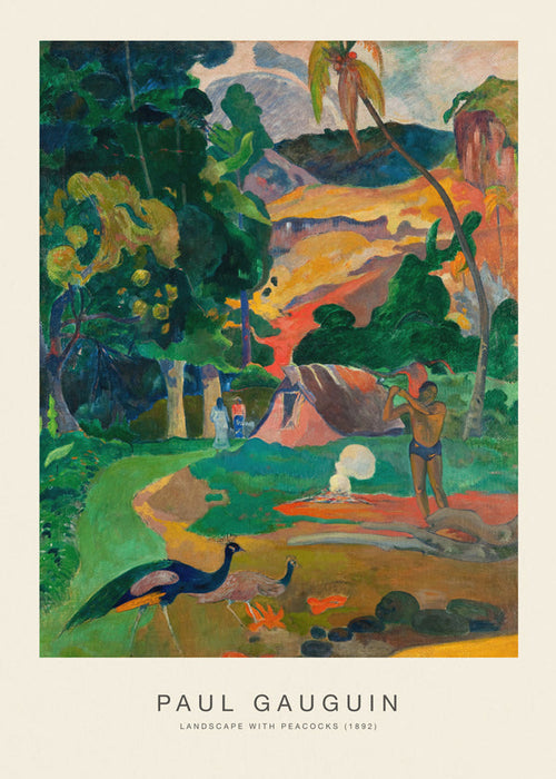 Tropisch landschap met pauwen