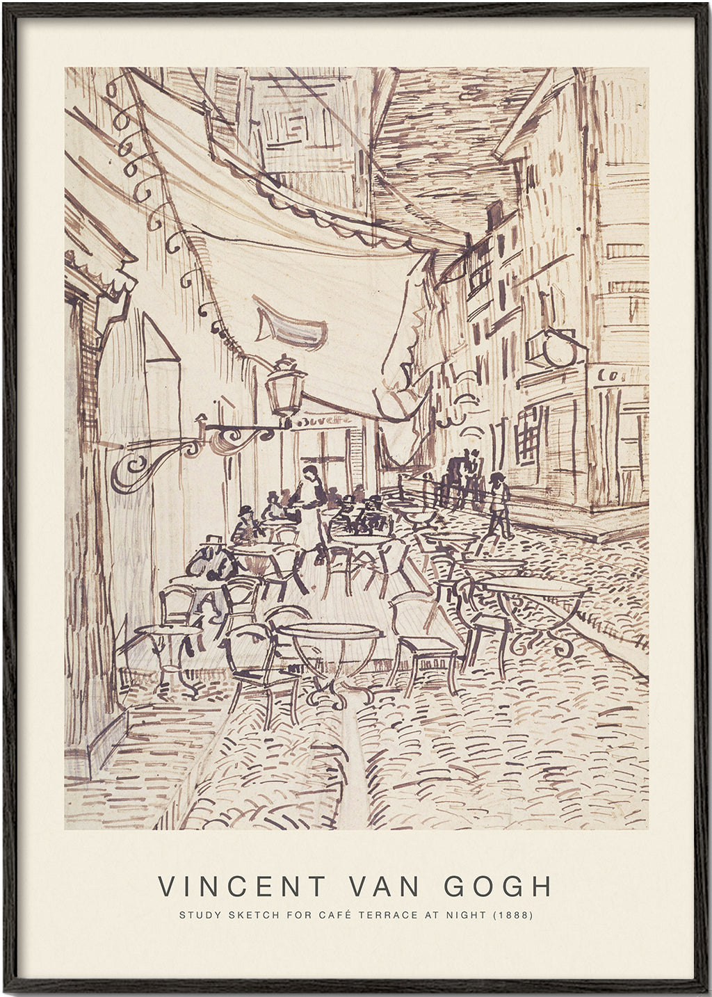 Keuken kunst: Schets van caféterras bij nacht