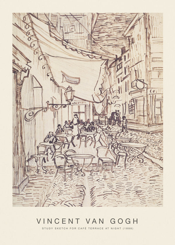 Keuken kunst: Schets van caféterras bij nacht