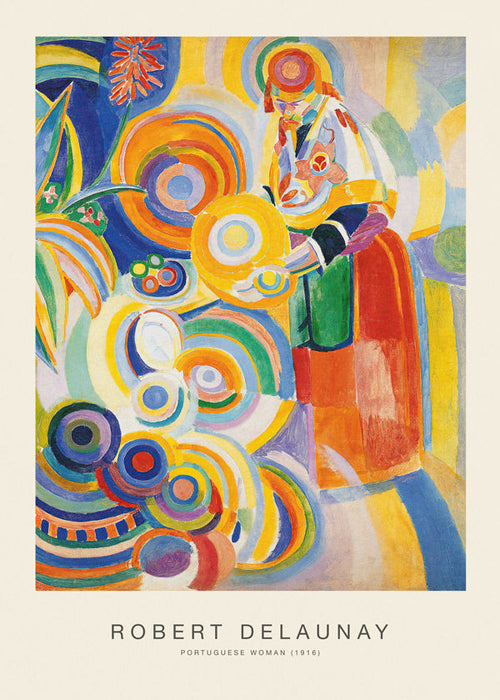 Abstract kunstwerk met Portugese figuur en kleurrijke cirkels