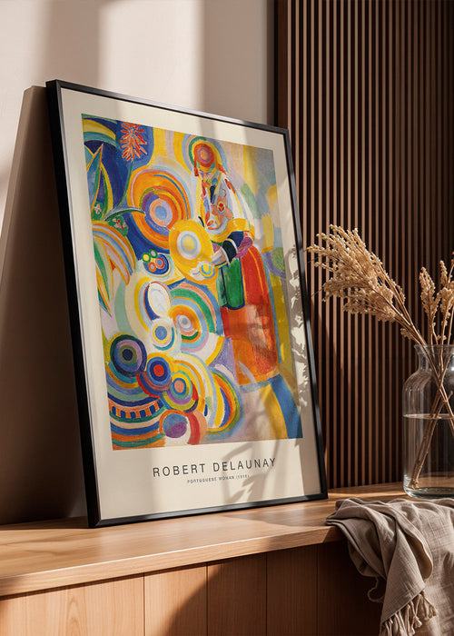 Abstract kunstwerk met Portugese figuur en kleurrijke cirkels