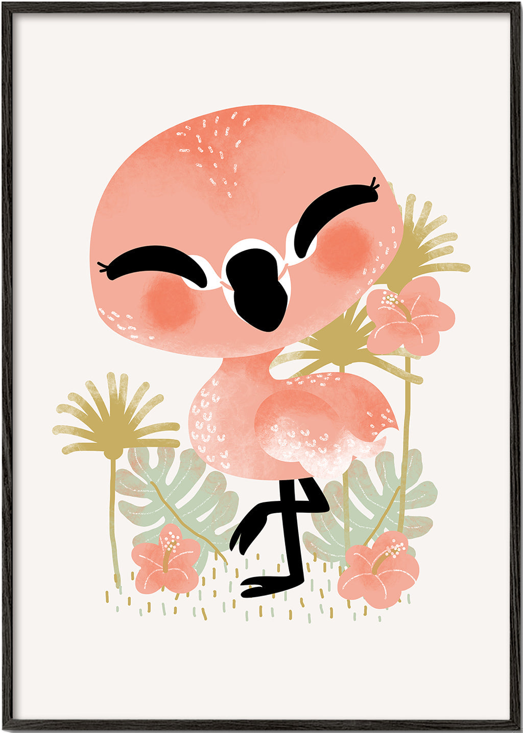 Kinderposter vrolijke roze flamingo