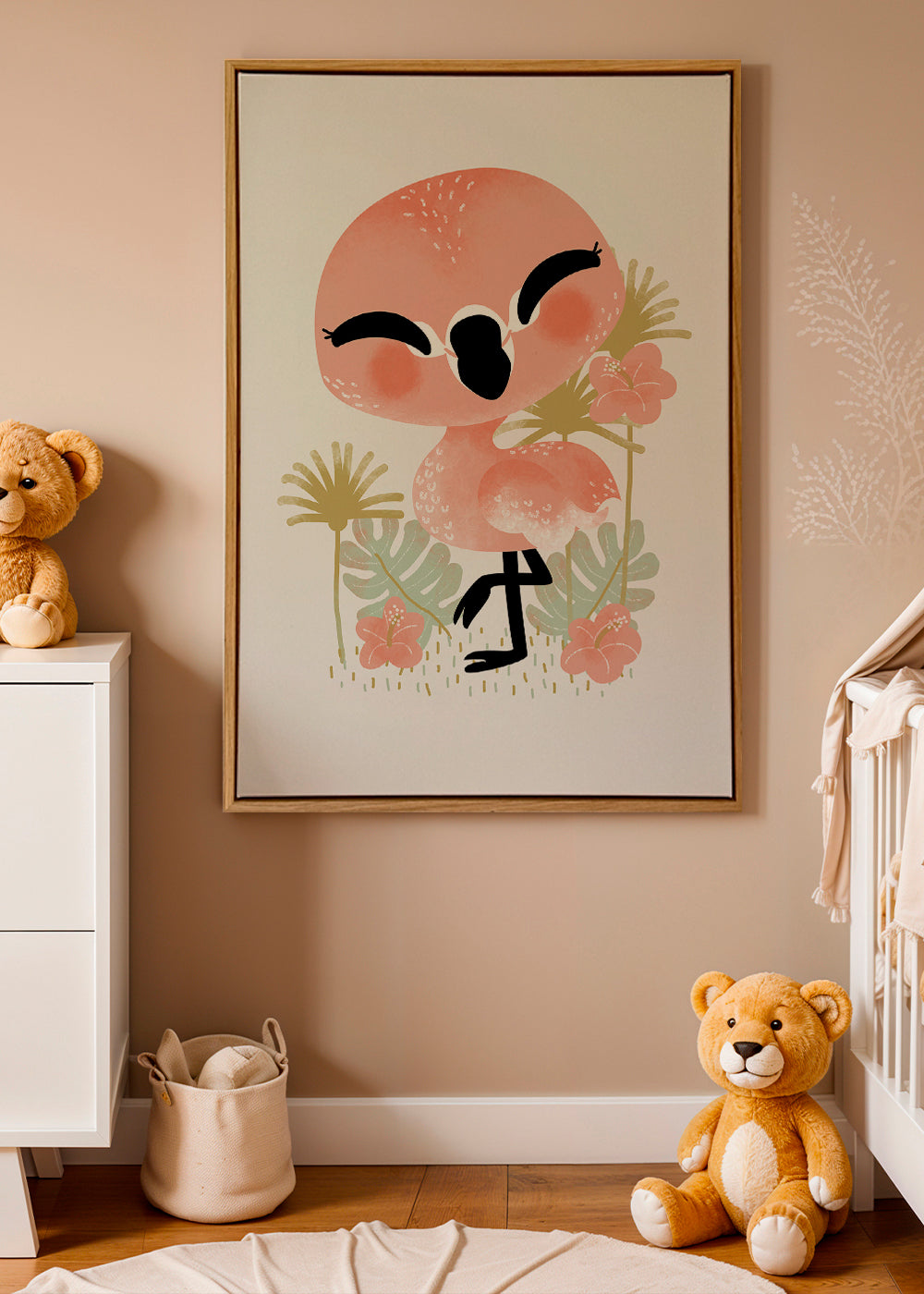 Kinderposter vrolijke roze flamingo