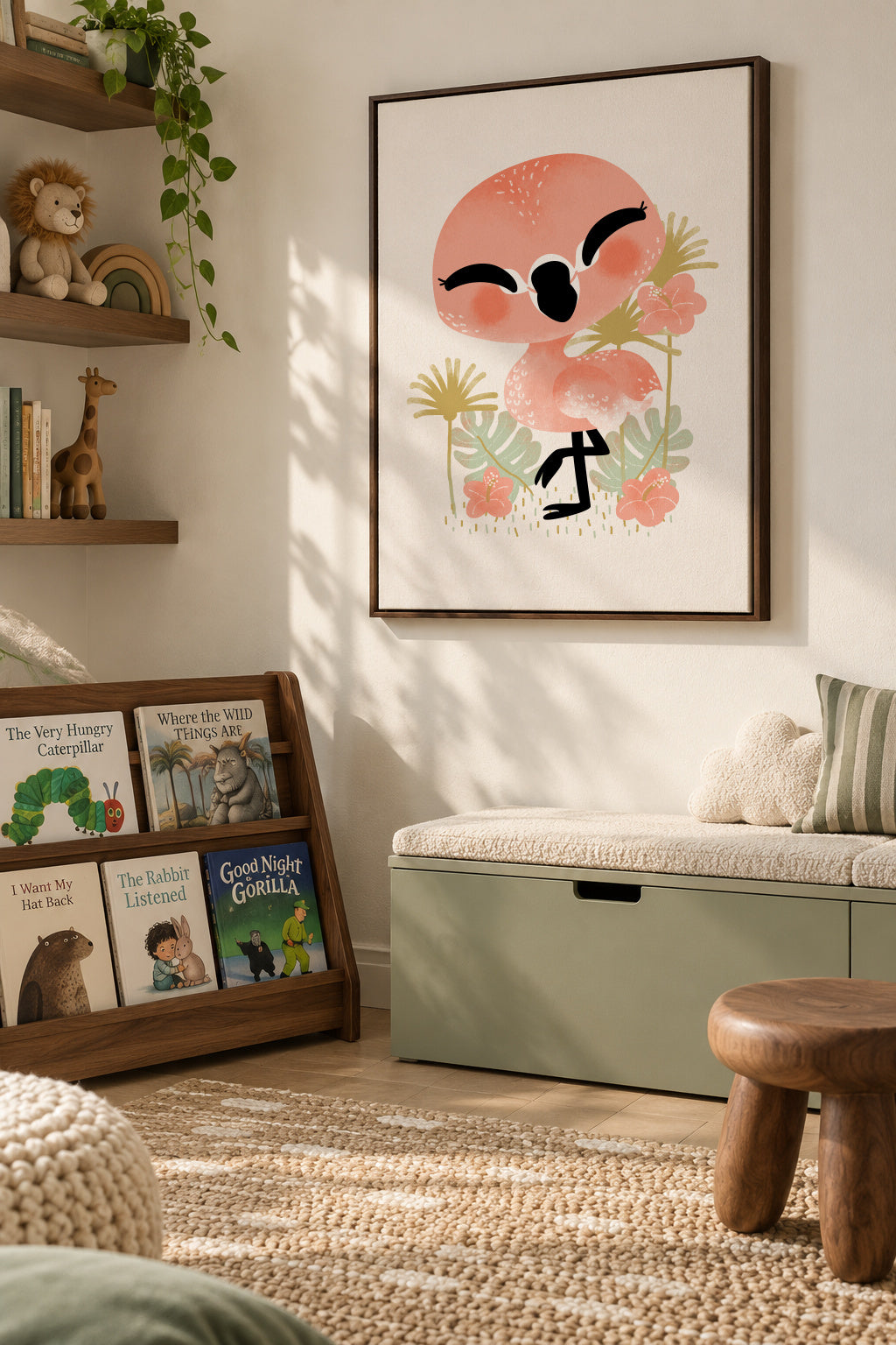 Animignons the Flamingo - Framed canvas in an interior