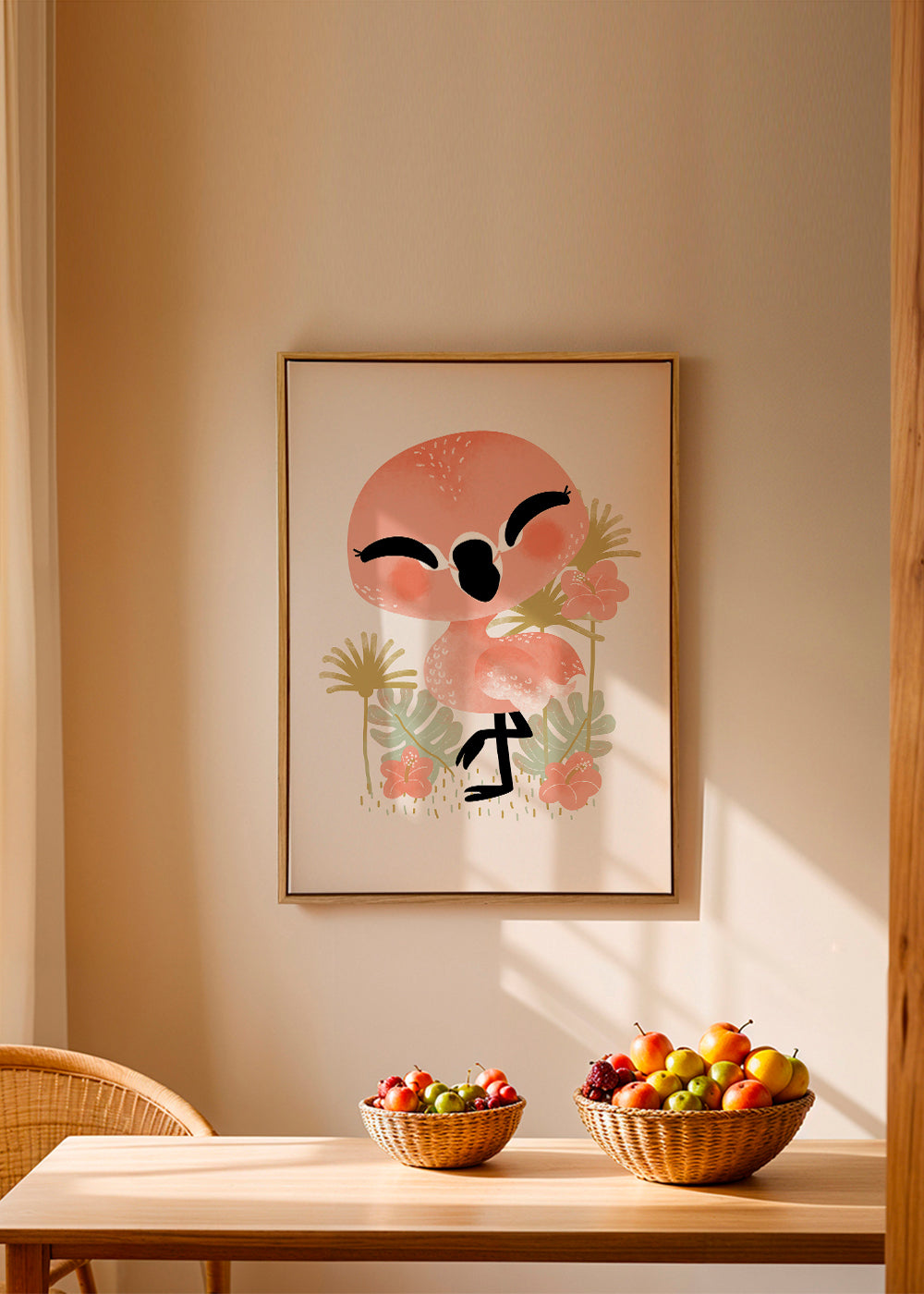Kinderposter vrolijke roze flamingo