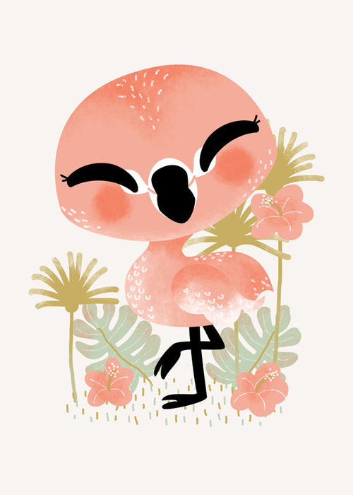 Kinderposter vrolijke roze flamingo