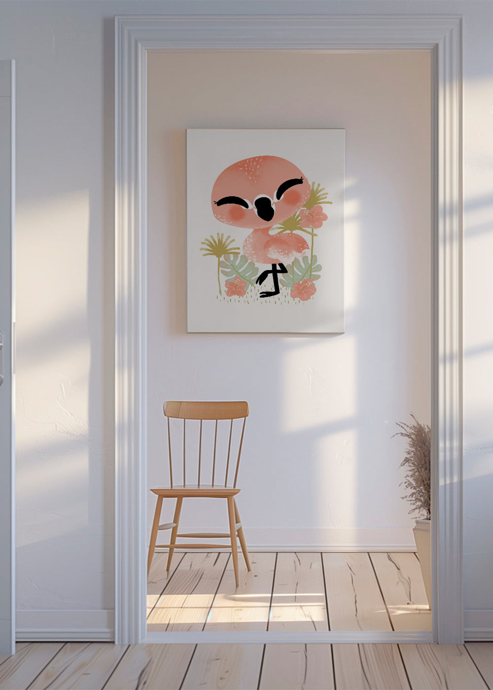 Kinderposter vrolijke roze flamingo