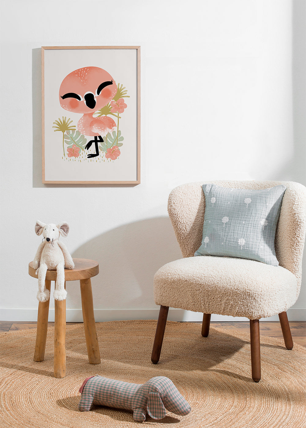 Kinderposter vrolijke roze flamingo