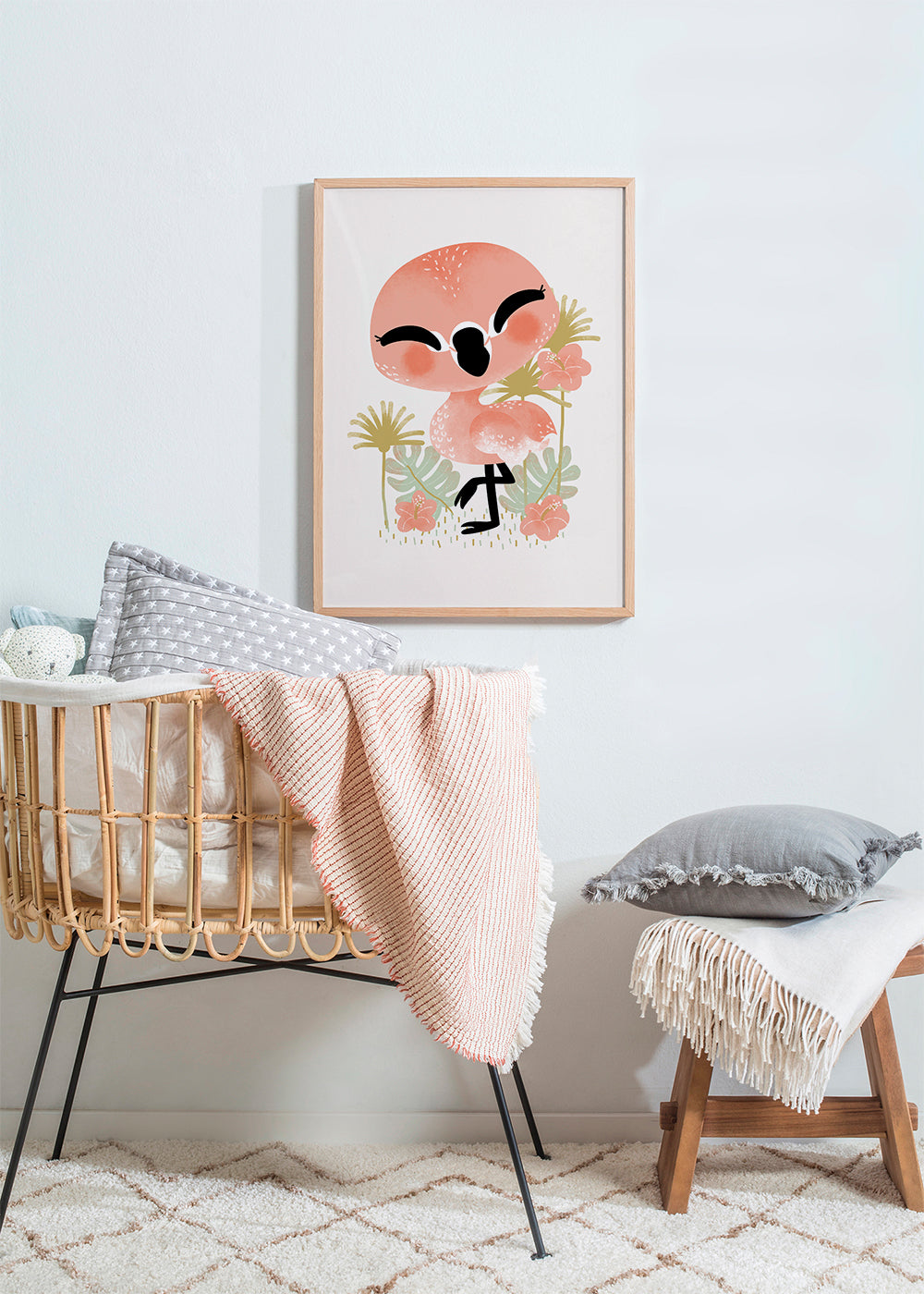 Kinderposter vrolijke roze flamingo