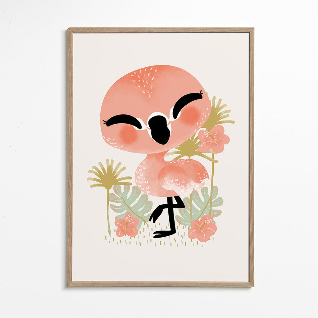 Kinderposter vrolijke roze flamingo