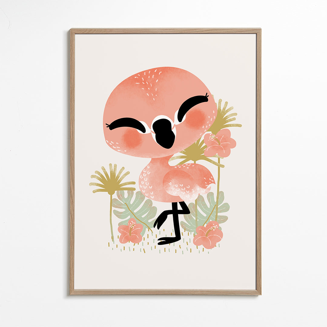 Kinderposter vrolijke roze flamingo
