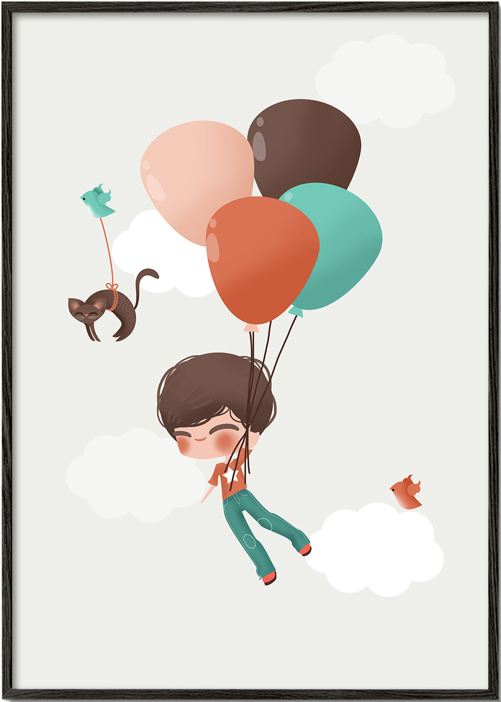 Kinderposter jongen zwevend met ballonnen