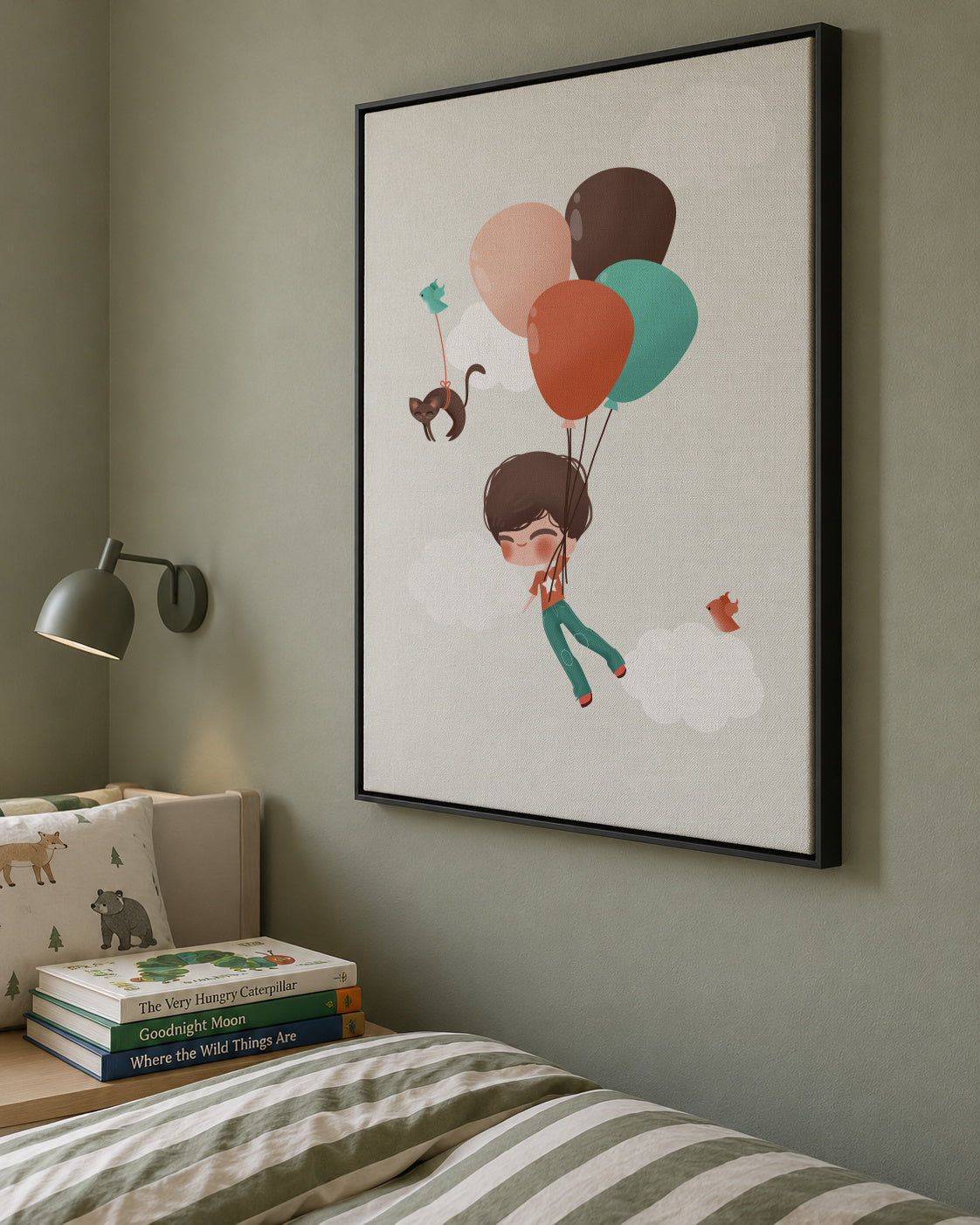 Boy into the Clouds - Framed canvas in an interior
