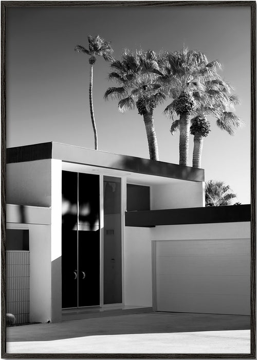 Fotografie van modern huis in Palm Springs in zwart-wit